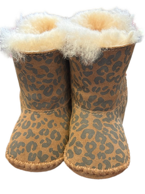 UGG Australia Leopard Print Sife Suede Shearling Baby Booties - Brown & Black